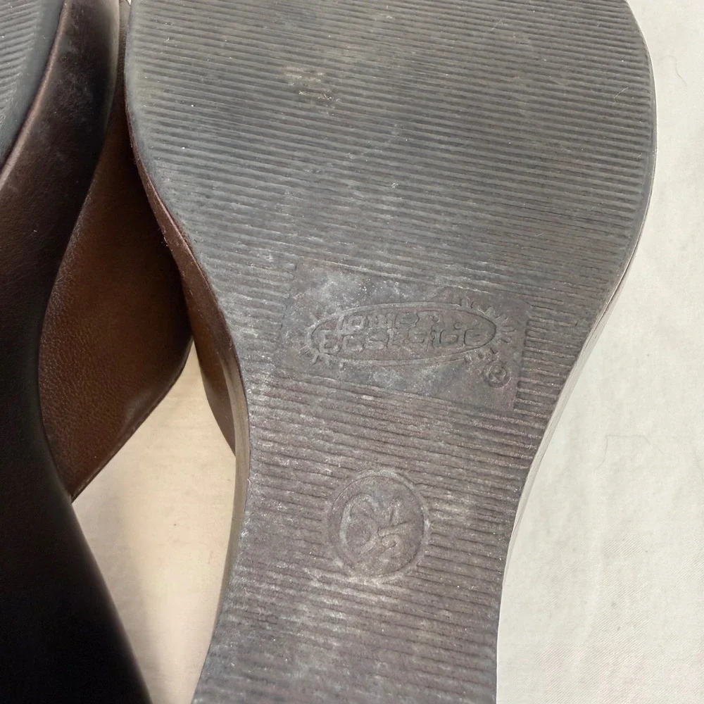 Y2K Lower East Side Brown Wedge Sandals Platform Slide Heels Vintage Womens 6.5